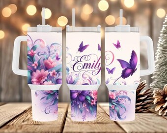 Butterfly Floral :40 oz Tumbler Sublimation Design PNG Digital Download
