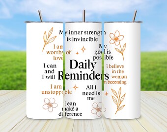 Inspirerande citat Tumbler Wrap PNG: Självvårdsdesign (digital nedladdning, 20oz smal tumbler)