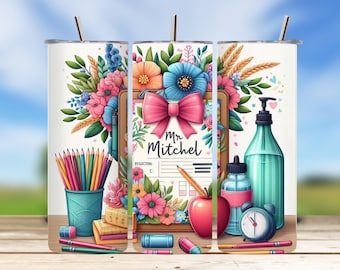 Custom Teacher Appreciation: 20oz Skinny Tumbler Sublimation Wrap PNG Digital Download