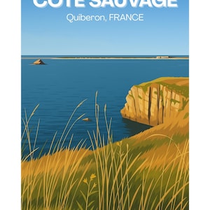 Wild Coast Quiberon Brittany Poster – Seaside Wall Decoration Poster, Vintage Travel Illustration France