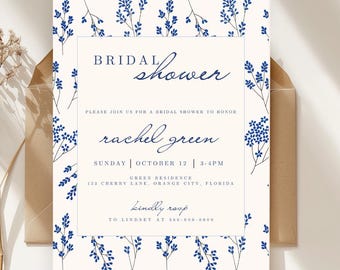Floral Blue Bridal Shower Invitation Template | 5x7 Printable Editable Digital Download