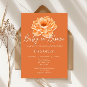 Baby in Bloom Baby Shower Invitation Template | Autumn Wildflower Baby Shower Invite | Editable Printable | Rustic Boho Floral Design