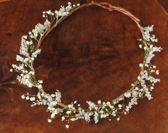 Real Dried Babys Breath and Statice Flower Crown: Ivory Wedding Tiara