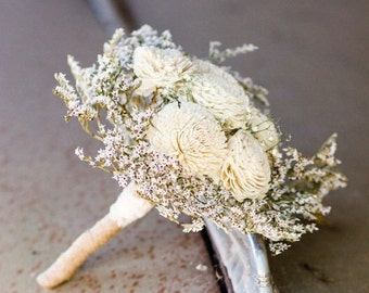 Sola bouquet, Dried Flowers Bouquet, Rustic Wedding Bouquet, Eco Green Wedding Flowers, Woodland Bouquet, Dried Flowers, Babys Breath