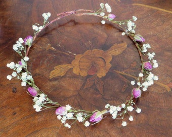 Flower crown, Rosebud Real dried flowers,  Dried flower crown halo, Flower wreath, real dried floral crown, rose flowers, tiara, boho crown