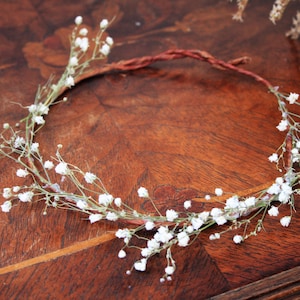 Couronne de souffle de bébé, vraie couronne de fleurs séchées, couronne de souffle de bébé séchée, vraie couronne de fleurs séchées, halo, diadème, respectueux de l'environnement, couronne naturelle