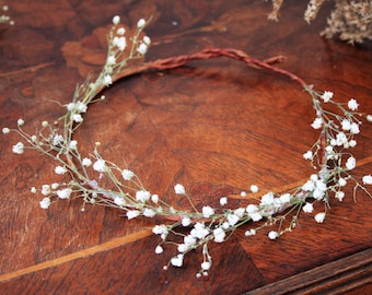 Couronne de souffle de bébé, vraie couronne de fleurs séchées, couronne de souffle de bébé séchée, vraie couronne de fleurs séchées, halo, diadème, respectueux de l'environnement, couronne naturelle