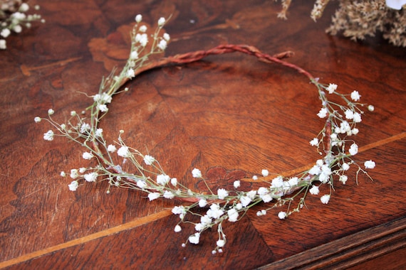 Real Dried Baby’s Breath Flower Crown – Adjustable Wedding Bridal Halo, Boho Floral Headpiece & Flower Girl Accessory