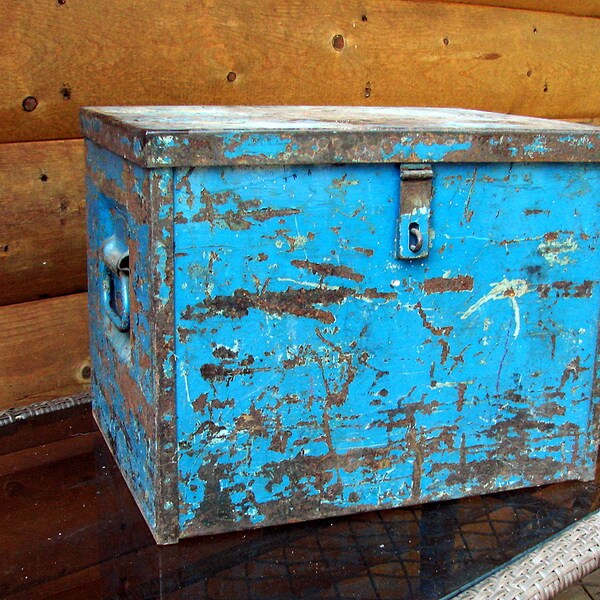 Rustic Wedding Steel Card Box Blue