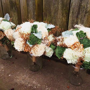 Ivory & Green Sola Flower Wedding Bouquet: Earthy Bridesmaids Flowers