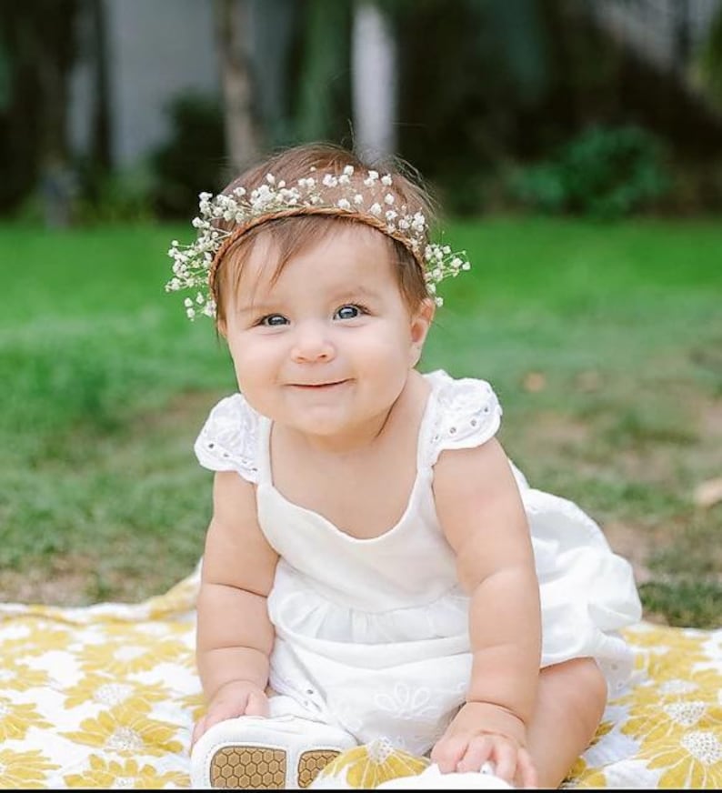 Real Dried Baby’s Breath Flower Crown – Adjustable Wedding Bridal Halo, Boho Floral Headpiece & Flower Girl Accessory image 4