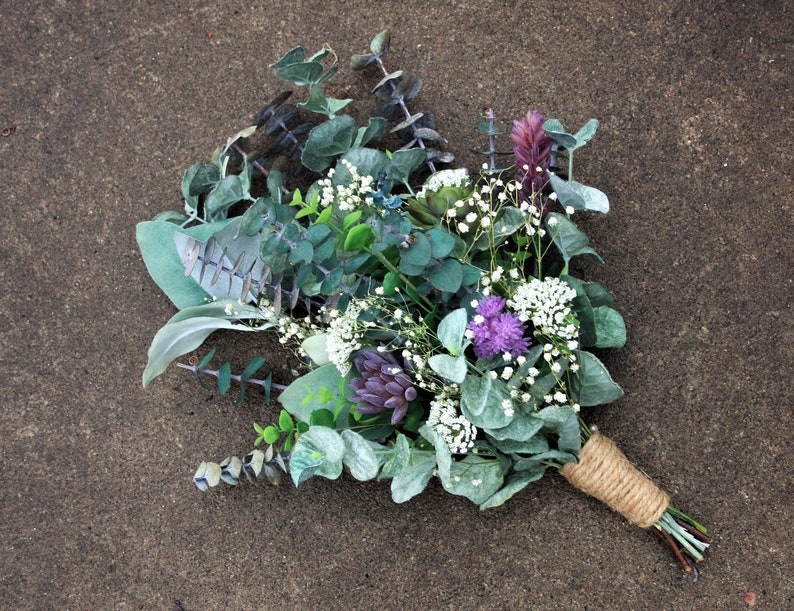 Green Bouquet Purple Succulent Bouquet Rustic Boho Wedding Flowers Babys Breath Bouquet Purple Succulent Flowers Eucalyptus Bouquet