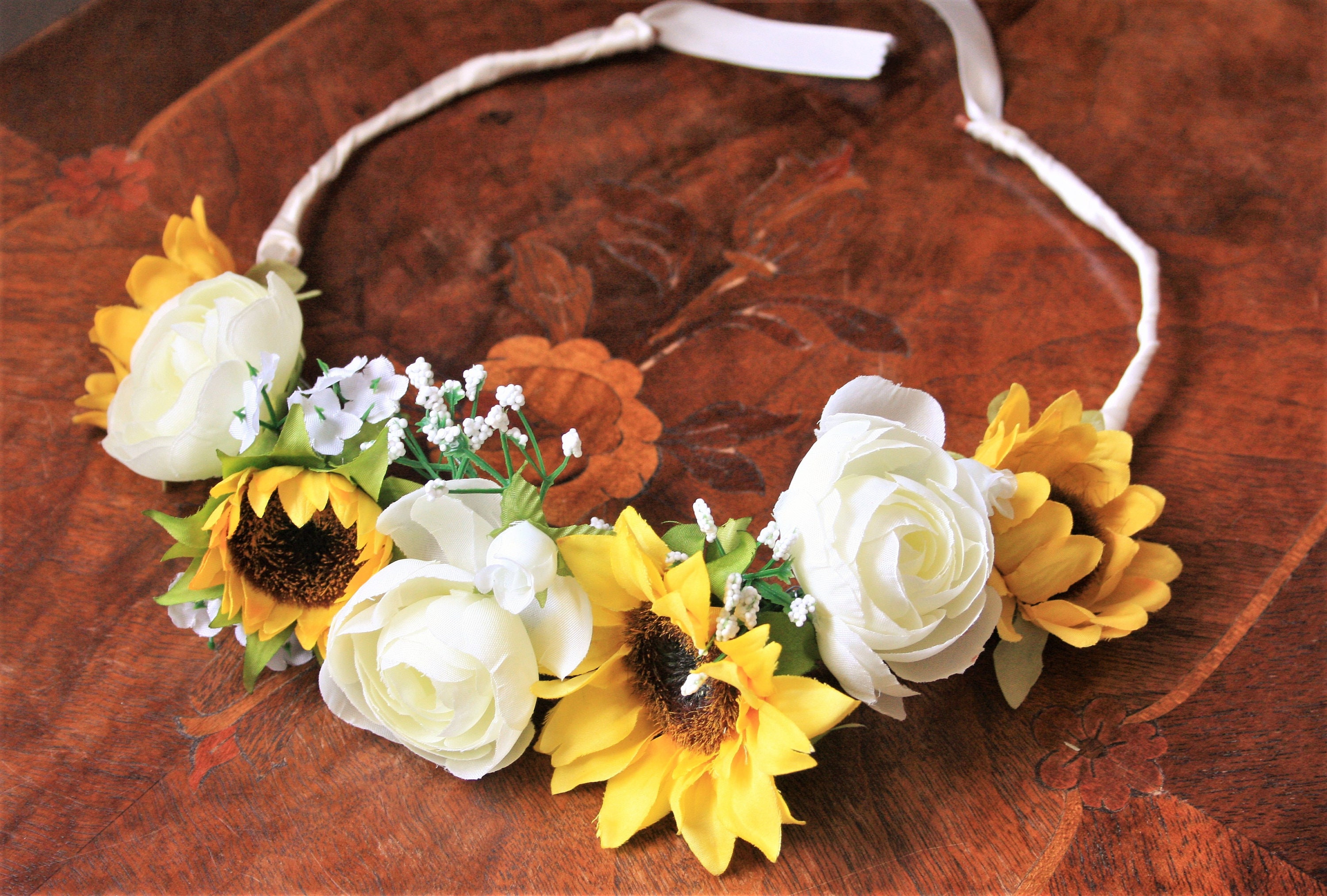 Flower Crown Sunflower Rose Crown Wedding Floral Headpiece Etsy