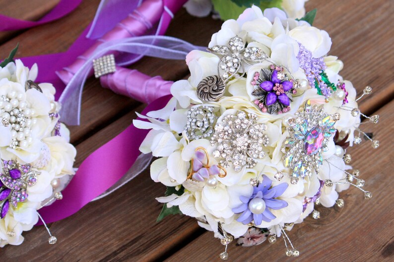 Brooch Bouquet Vintage wedding jewelry bouquet purple silver Etsy