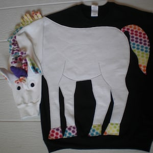 Unicorn sweatshirt, unicorn shirt. Rainbow trim, mystical, magical, adult size small, medium, large, XL, puppet sleeve