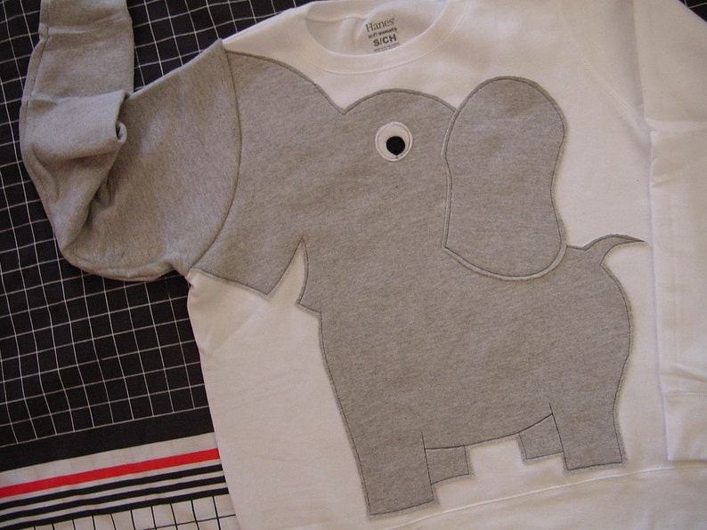 White Elephant Trunk shirt, elephant sweatshirt, elephant sweater, jumper, UNISEX adult sizes, white image 2