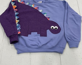 CLEARANCE Youth dinosaur shirt with purple dinosaur with tie dye spikes. Size youth medium FREE US Shipping