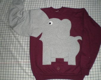 Burgundy Elephant sweatshirt, elephant shirt, trunk sweater, Maroon, Burgundy, adult sizes, red sweater, fun shirt, animal shirt