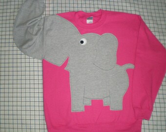 Bright pink elephant trunk sweatshirt. Adult unisex sizes, elephant shirt, elephant sweater
