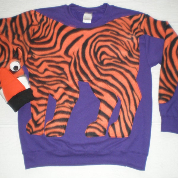 Tiger Sweatshirt on purple, Tiger Shirt, go Tigers, Adult sweater, Cat, tiger stripe, small, medium, large, xlarge, jumper, Clemson colors