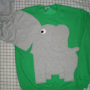 Sweater groene olifant, olifantshirt, olifantentrui met rompmouwen, uniseks volwassen maten small, medium, large, x large, halloween