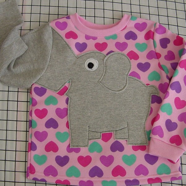 Elephant sweater elephant  trunk sleeve childrens elephant sweatshirt PINK HEARTS girls 5T