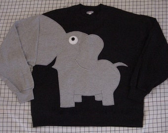 Black sweatshirt with elephant trunk sleeve, elephant sweatshirt, adult sizes. Elephant jumper, Elephant sweater.