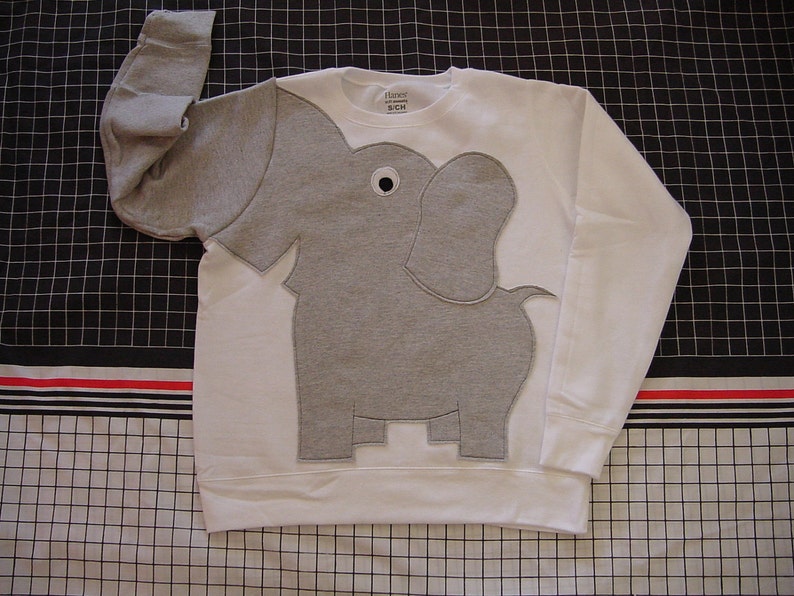 White Elephant Trunk shirt, elephant sweatshirt, elephant sweater, jumper, UNISEX adult sizes, white image 1