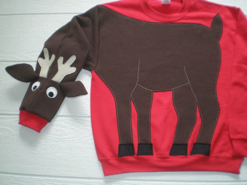 Reindeer sweatshirt, Deer sweatshirt, deer shirt, Ugly Christmas sweater, Christmas sweatshirt, Holiday shirt, adult unisex sizes image 3