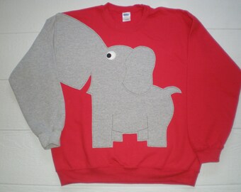 Elephant sweatshirt, Trunk sleeve. Red elephant shirt, Adult sizes, BRiGHT Red. College football