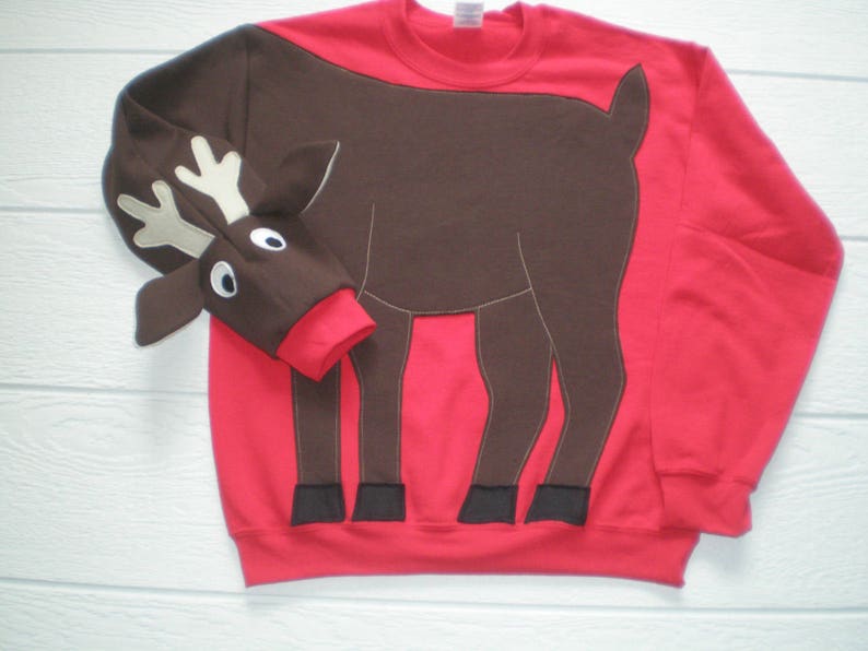 Reindeer sweatshirt, Deer sweatshirt, deer shirt, Ugly Christmas sweater, Christmas sweatshirt, Holiday shirt, adult unisex sizes image 4