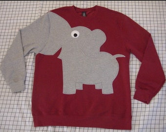 Deep Red elephant crewneck sweatshirt, Adult sizes small to xlarge,  College football