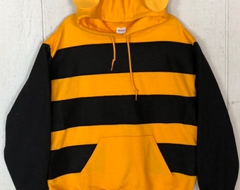 Bumble Bee hooded sweatshirt, bee hoodie, yellow with black stripes, unisex adult fun shirt