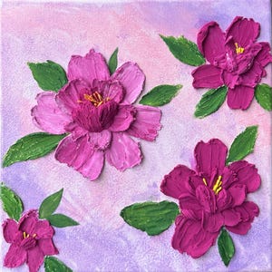 3D Textured Floral Painting in Mauve and Green - Handmade Sculpted Flower Canvas Art –Unique Wall Decor for Living Room or Bedroom