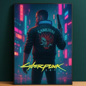 Cyberpunk 2077 Poster: V Samurai, Neon City Art (Digitaler Download)