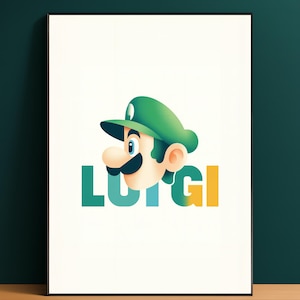 Luigi Wall Art | Super Mario Bros Digital Print | Retro Minimalist Artwork | Printable Decor for Gamer Kids Room