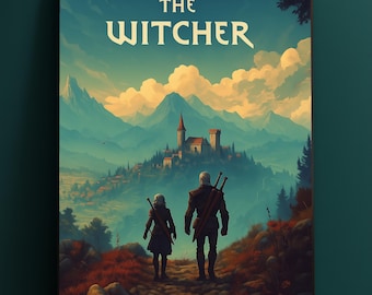 Impression d'art The Witcher : affiche fantastique de Geralt et Ciri (téléchargement numérique