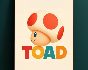 Toad Super Mario Bros Poster:  Gaming Art for Kids (Digital Download)