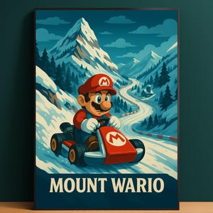 Póster de Mario Kart / Arte mural de Mount Wario / Póster de videojuego - Impresión digital