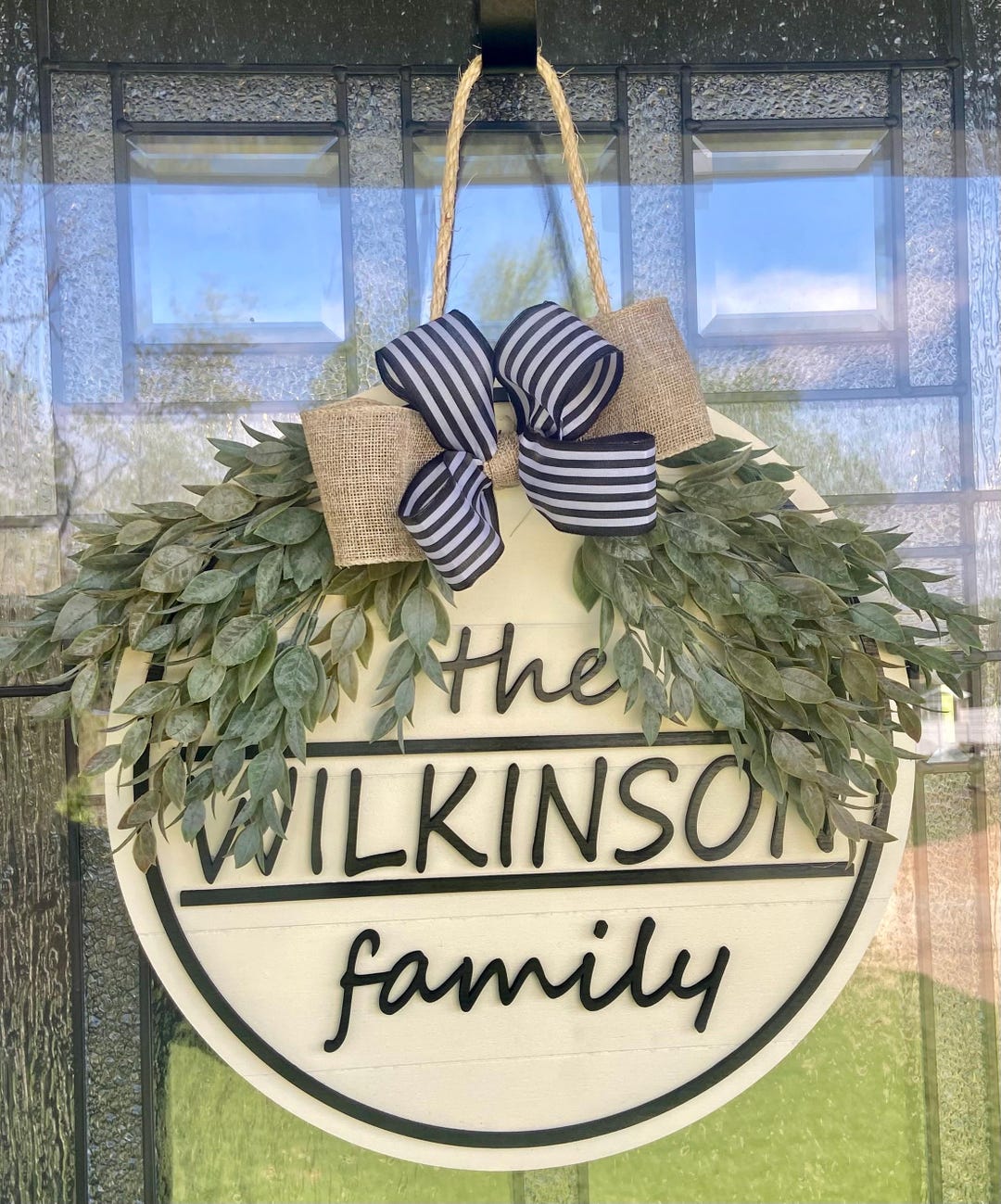 Round Family Name Door Hanger • Custom Last Name Sign • Handmade Wood ...