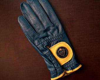 Blue Leather Golf Glove with Custom Ball Marker, Personalized Gift