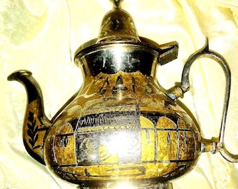 Moroccan tea pot Hand etched vintage