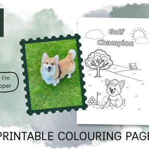Golf Corgi Colouring Page: Printable Dog Art for Kids (PDF Download)