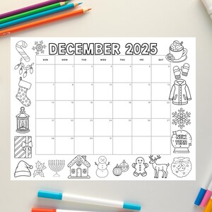 Målarbild för december 2025 - Månadsplanerare, Avkopplande målarbild, Julplanering