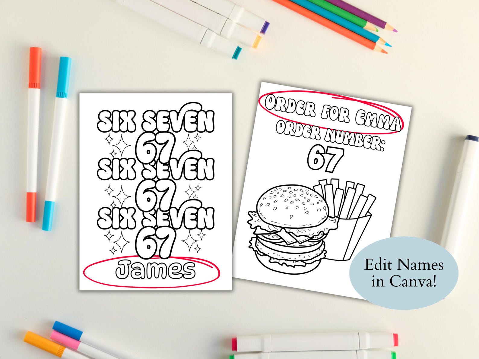 6 7 Coloring Page for Kids - Printable Custom Coloring Pages, Editable