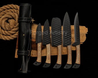 Custom Chef Knife Set, Damascus Kitchen Knives, Anniversary Gift for Him, Gifts for Her