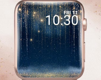 Aesthetic Glitter Apple Watch Wallpaper, Blue Gold Glitter Apple Watch, Glitter Apple Watch Face, Gold Glitter Watch Wallpaper, Gold Sparkly