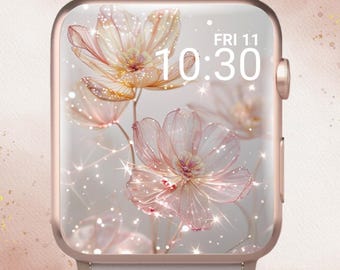 Sparkly Flower Apple Watch Wallpaper, Sparkly Pink Floral Apple Watch, Gorgeous Glitter Floral Apple Watch, Glitter Apple Watch Wallpaper