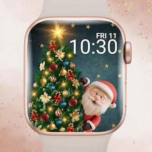 3D-kerst Apple Watch Wallpaper, kerst Apple Watch Face, kerstman Apple Watch Wallpaper, 3D-kerstboom Apple Watch Face