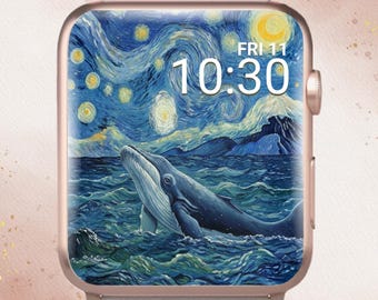 Starry Night Apple Watch Wallpaper, Starry Night Whale Apple Watch, Humpback Whale Apple Watch Wallpaper, Whale Apple Watch, Starry Night
